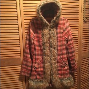 Twill Twenty Two Pink, Tan and Brown Plaid Coat